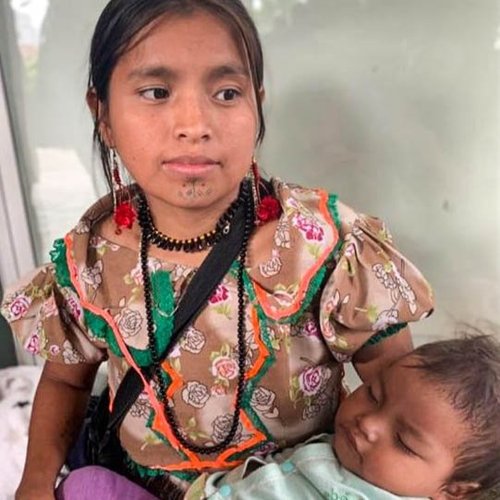 Embera mother and Baby in Medellín Colombia