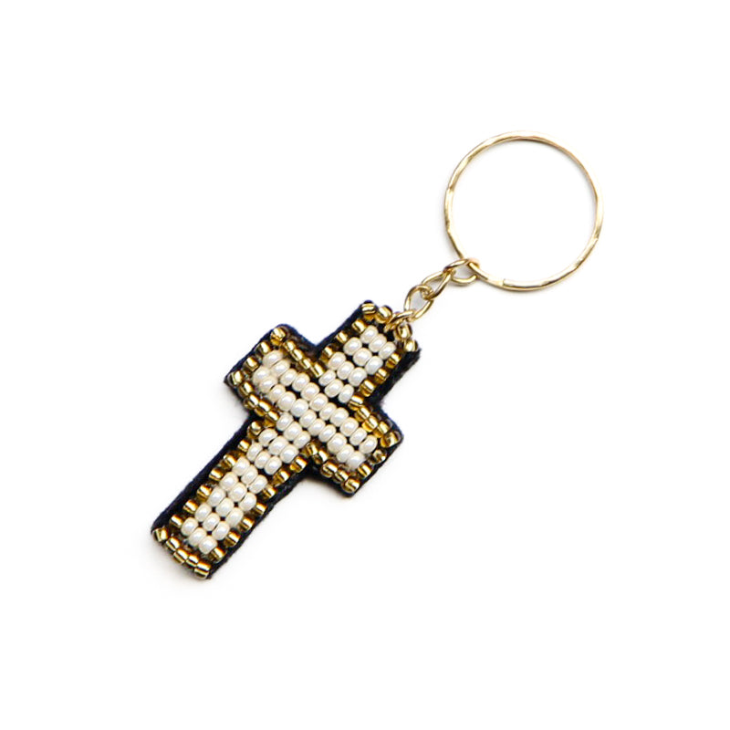 Cross Keychain, White