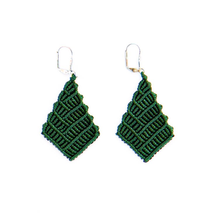 Dark Green Handmade earrings with gold colored hook.